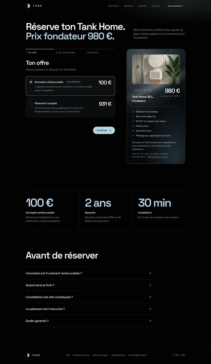 Pre-order page with the refundable deposit, close-up.