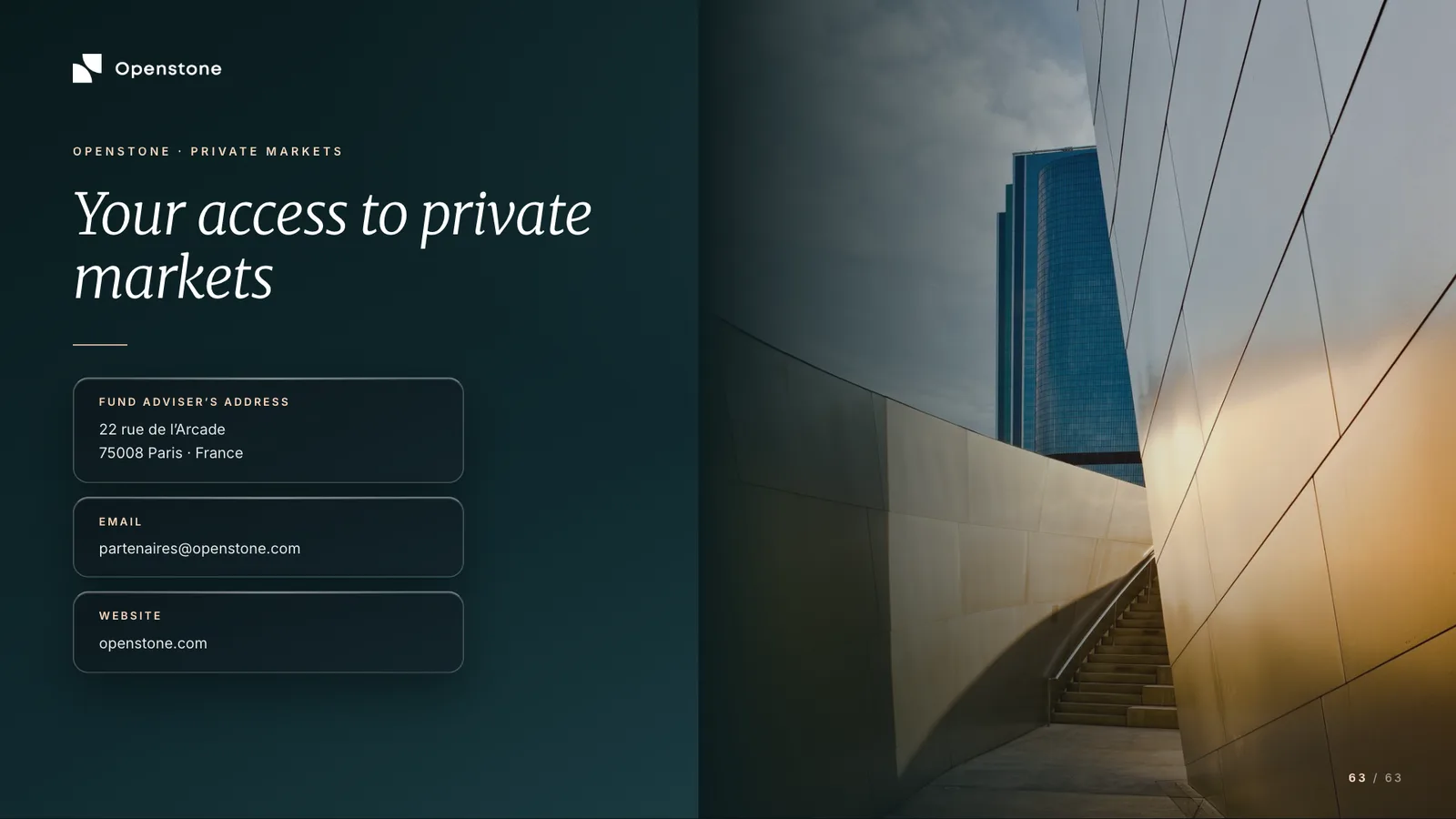 Openstone corporate presentation, English edition, slide 63