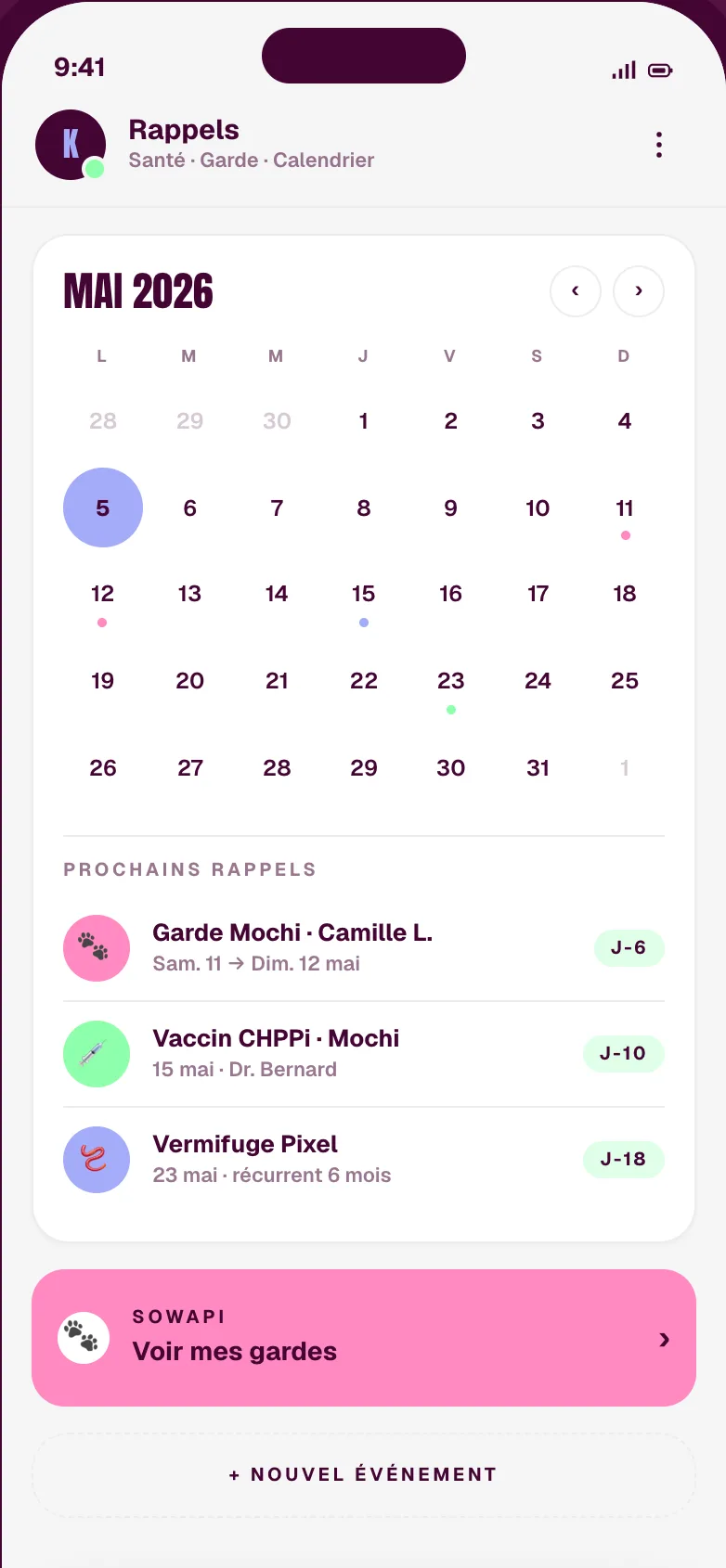 Reminders calendar