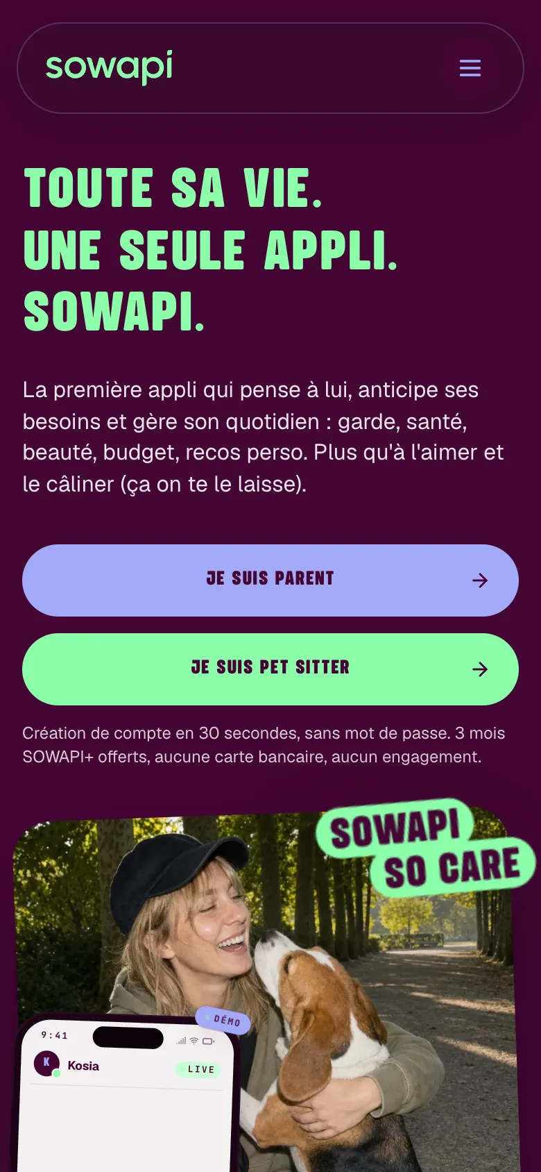 The same home page on a phone.